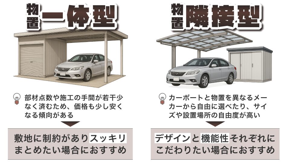 物置一体型と物置隣接型の比較 物置一体型と物置隣接型の比較