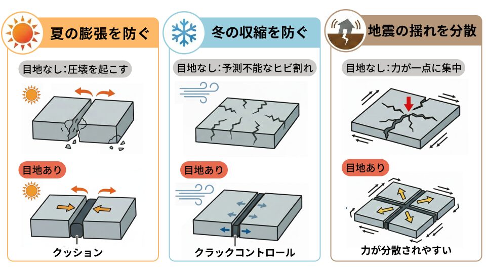 伸縮目地が持つ3つの機能