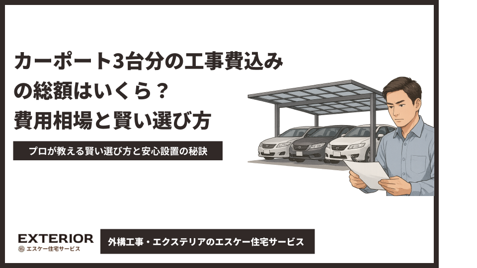 カーポート3台分の工事費込みの総額はいくら？費用相場と賢い選び方