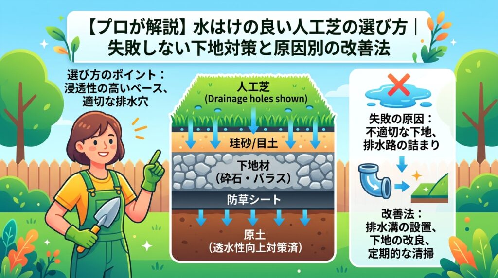 【プロが解説】水はけの良い人工芝の選び方｜失敗しない下地対策と原因別の改善法
