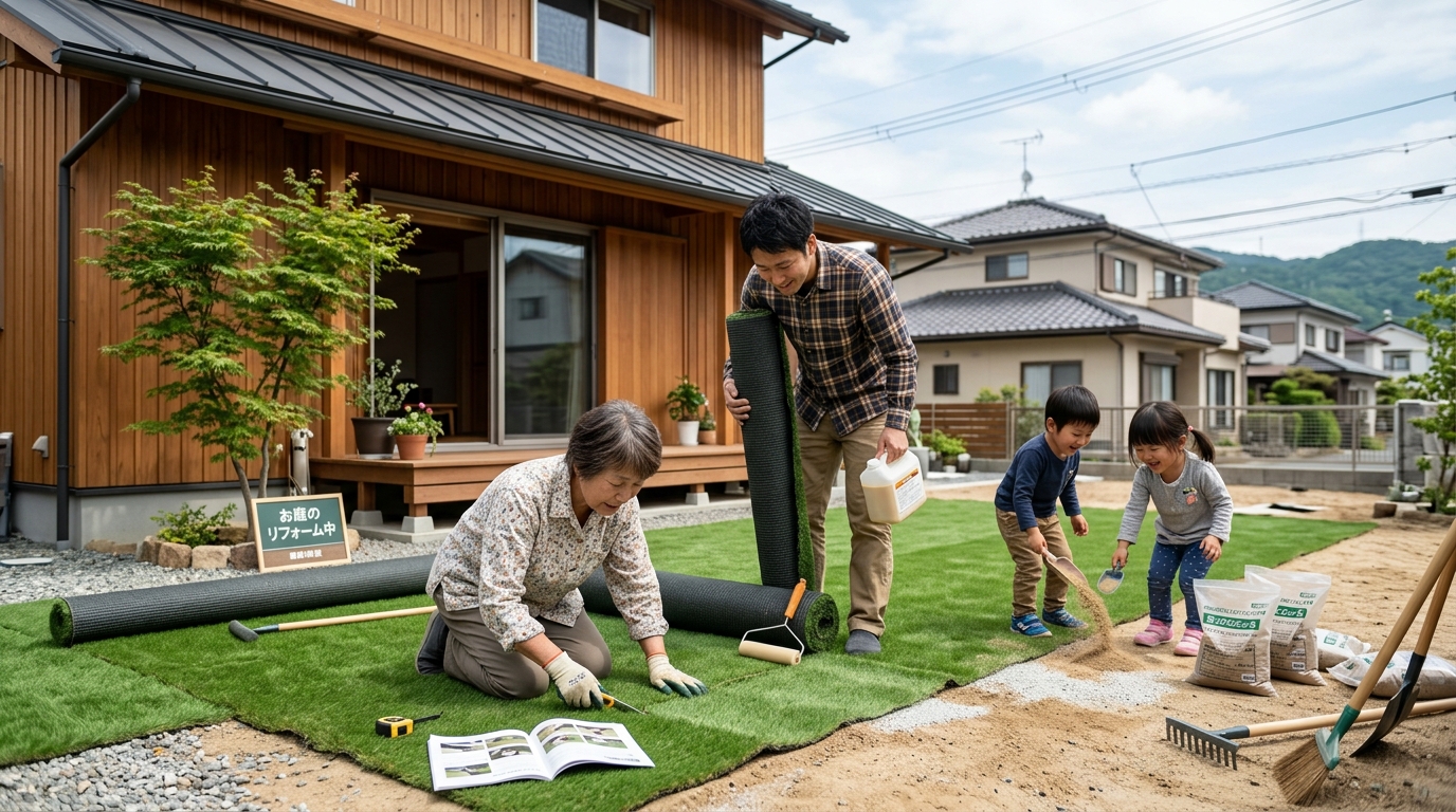 より詳しい手順は、写真付きで解説している以下の記事も参考にしてください。 人工芝DIYのやり方|初心者でも失敗しない全手順をプロが写真付きで徹底解説