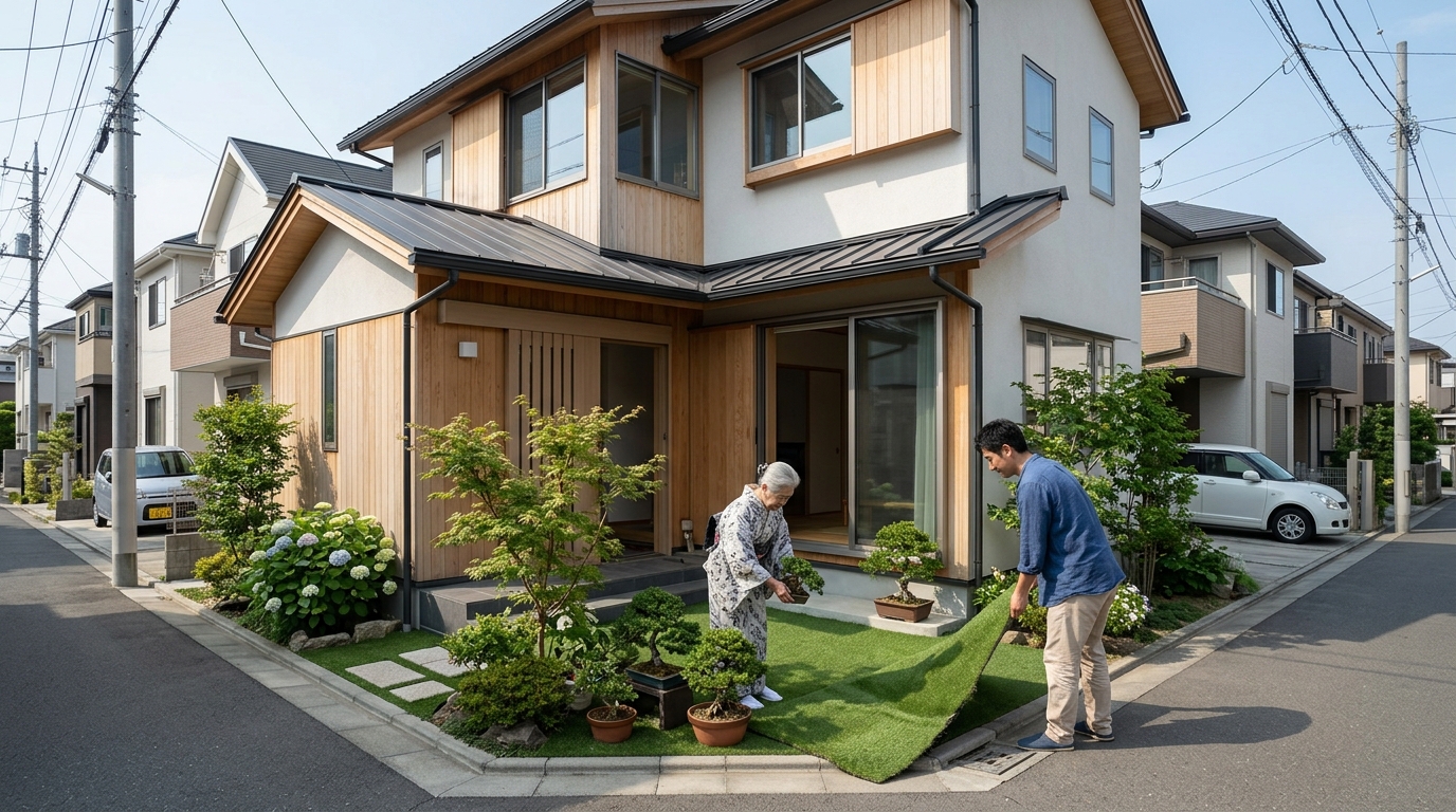 人工芝用の両面テープと、ウレタン樹脂系接着剤（チューブタイプや缶タイプ）の商品写真。]